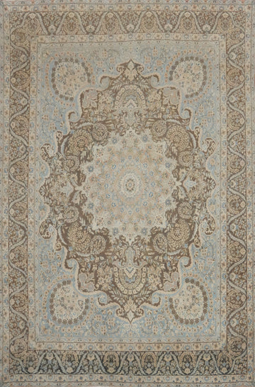 Brown Wool Medallion Kerman Large Persian Rug 10x13