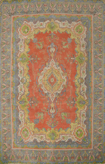 Orange Wool Medallion Tabriz Persian Area Rug 10x13