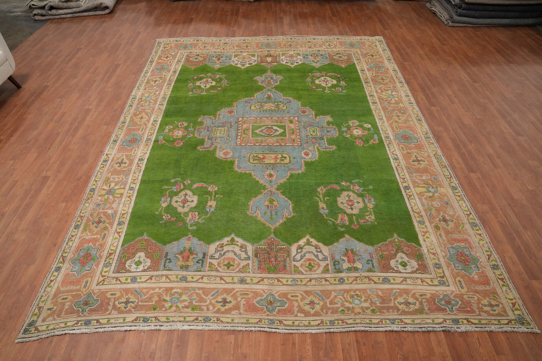 Green Geometric Tabriz Persian Large Rug 10x13