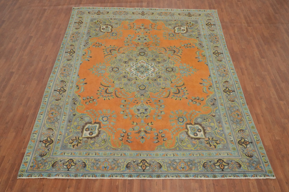 Orange Wool Medallion Tabriz Persian Large Rug 10x13