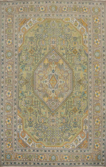 Green Geometric Wool Tabriz Persian Area Rug 8x11
