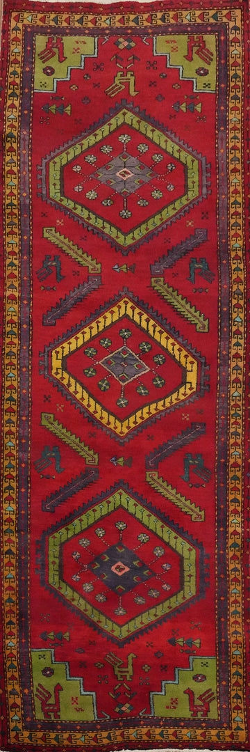 Animals Wool Tabriz Persian Runner Rug 3x10