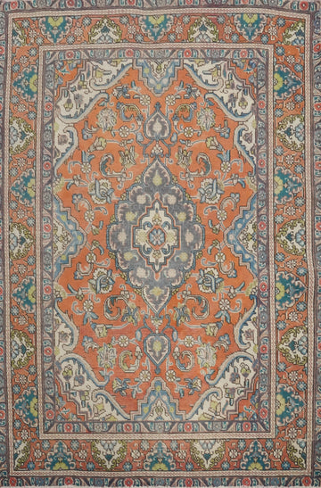 Traditional Orange Wool Tabriz Persian Rug 5x6