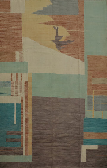 Vegetable Dye Modern Kilim Handwoven Area Rug 9x12