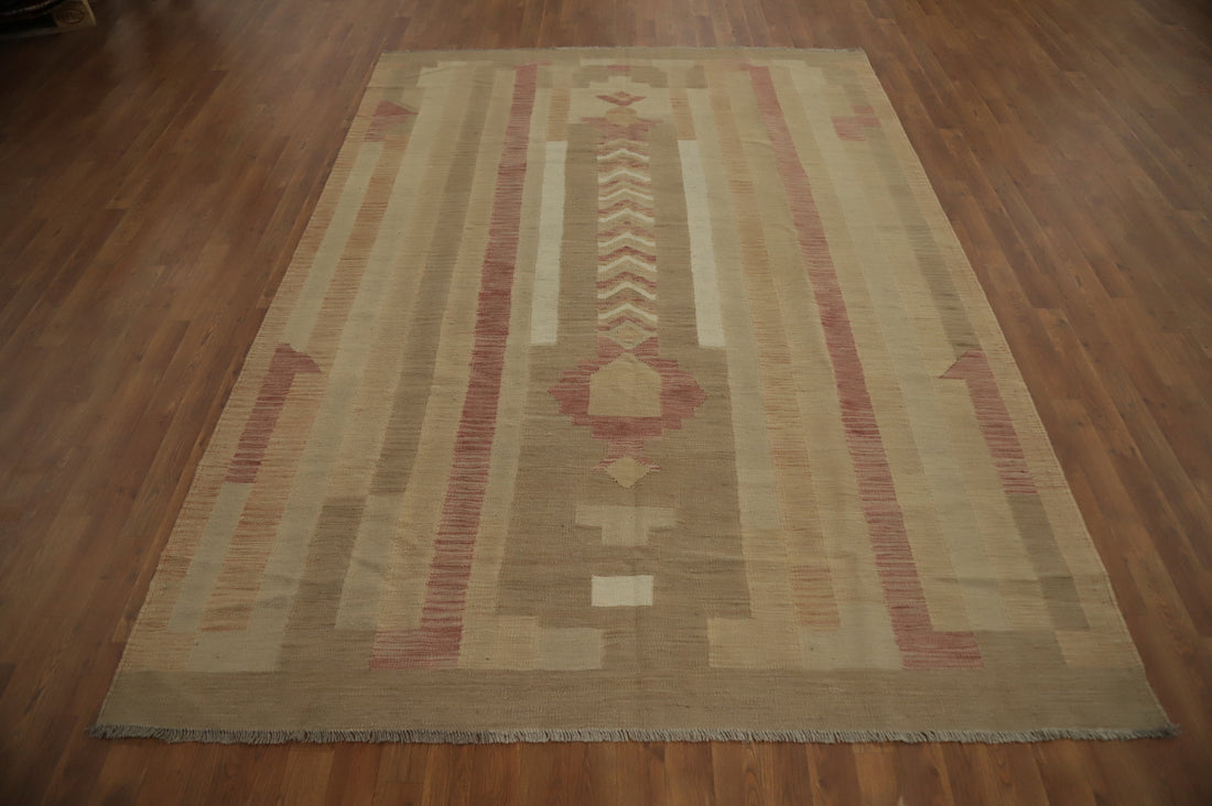 Geometric Kilim Vegetable Dye Area Rug 7x9