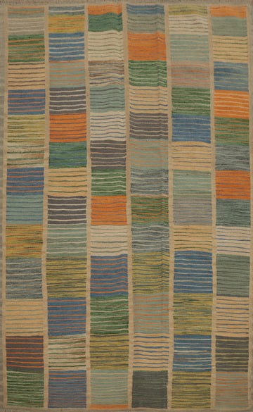 Vegetable Dye Striped Wool Kilim Handwoven Rug 5x7