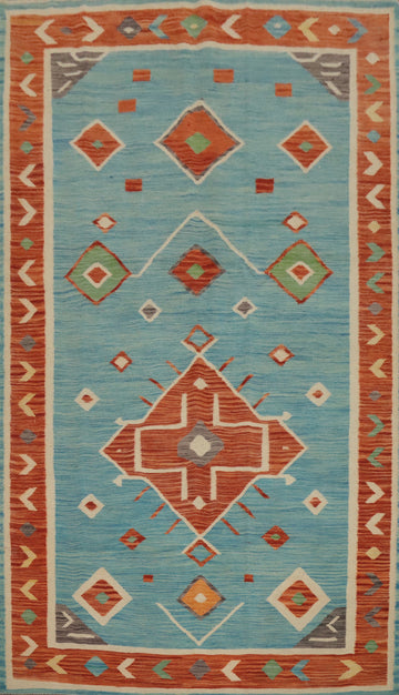 Vegetable Dye Blue Kilim Handwoven Area Rug 5x8