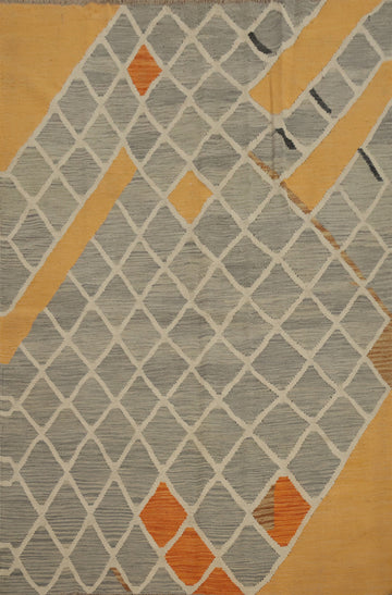 Geometric Trellis Kilim Vegetable Dye Rug 5x7