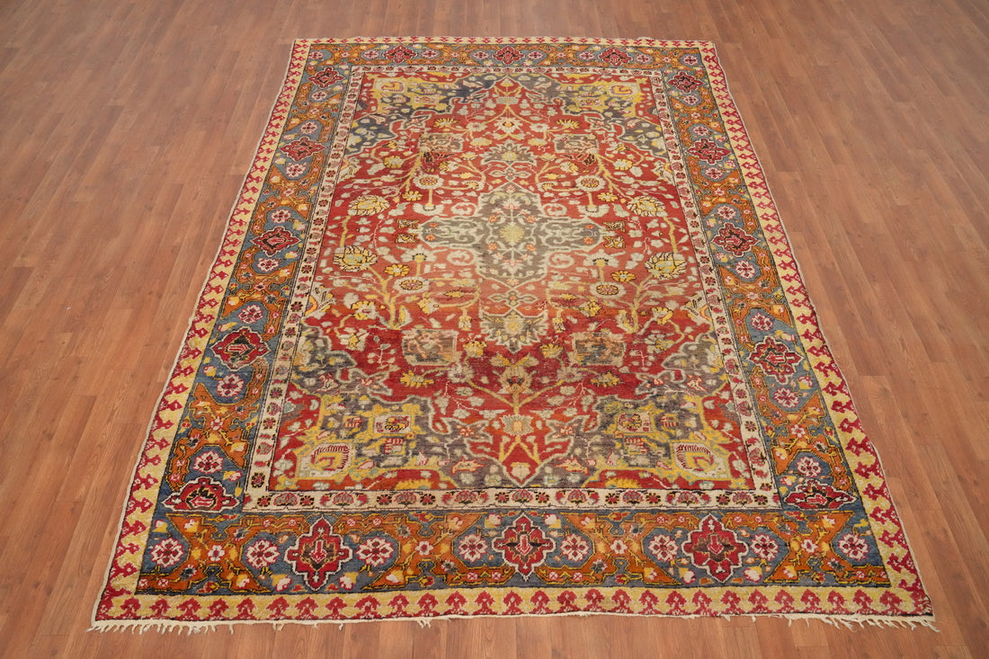Antique Vegetable Dye Oushak Turkish Area Rug 7x9