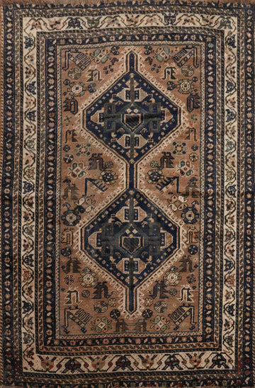 Antique Vegetable Dye Qashqai Persian Rug 4x5