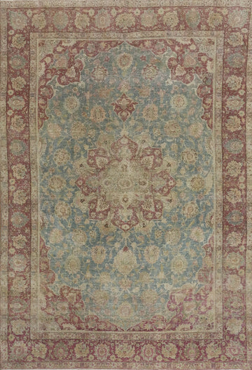 Antique Aqua Vegetable Dye Tabriz Persian Area Rug 8x11