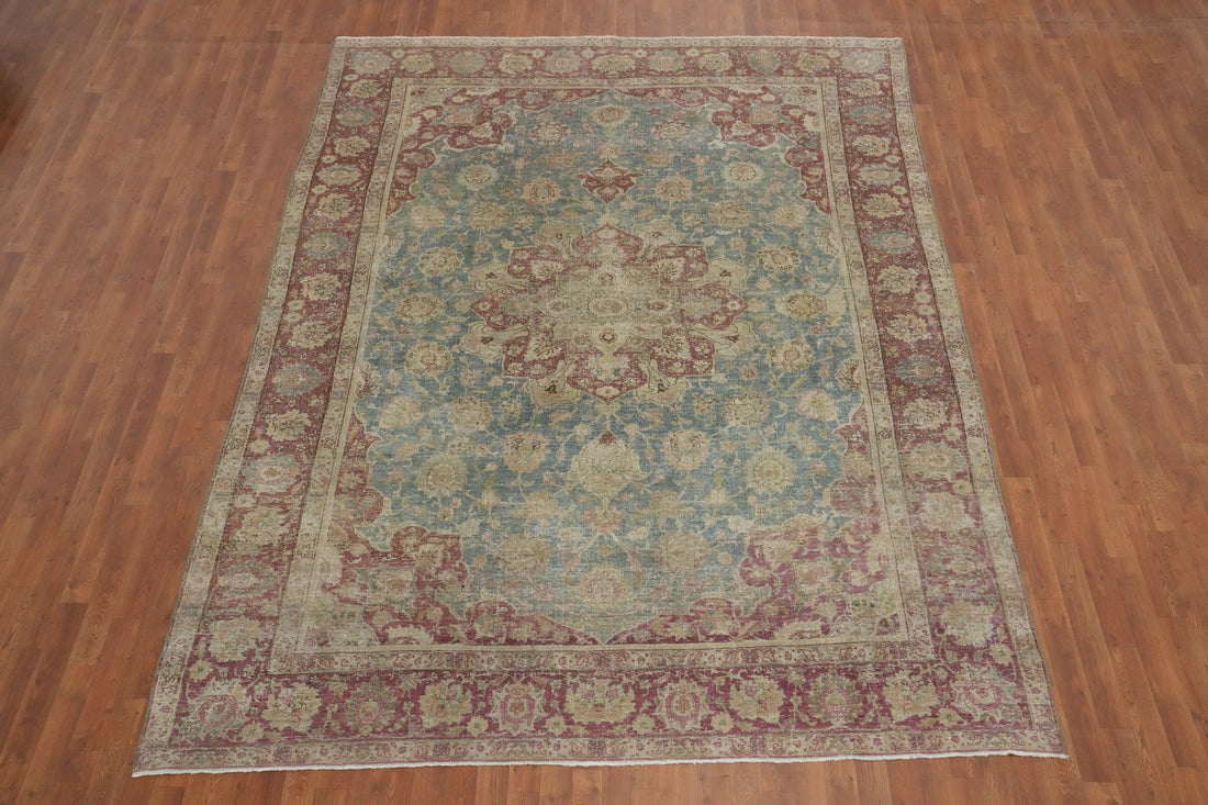 Antique Aqua Vegetable Dye Tabriz Persian Area Rug 8x11