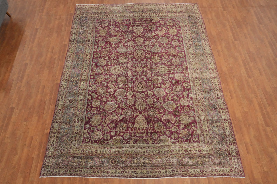 Antique Vegetable Dye Mashad Persian Area Rug 10x13