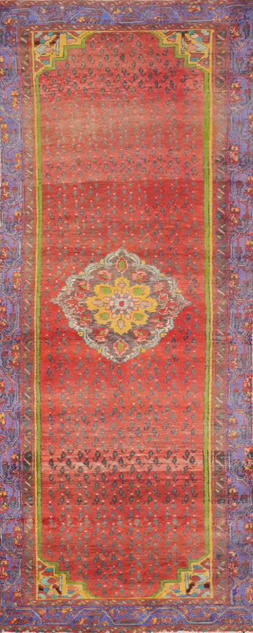 Vintage Geometric Hamedan Persian Runner Rug 3x9
