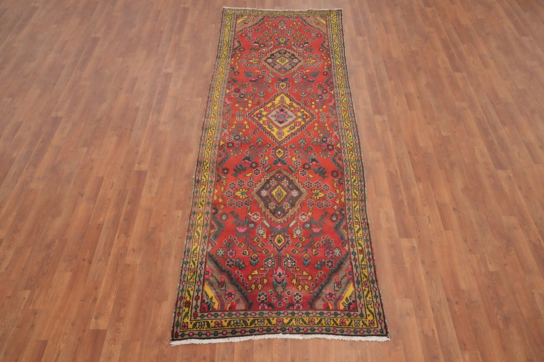 Vintage Wool Hamedan Persian Runner Rug 3x10