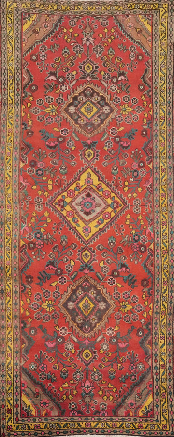 Vintage Wool Hamedan Persian Runner Rug 3x10