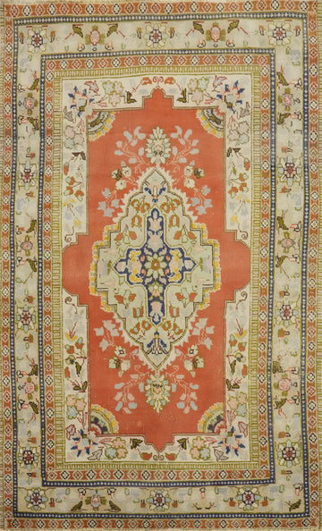 Vintage Wool Orange Tabriz Persian Rug 3x5