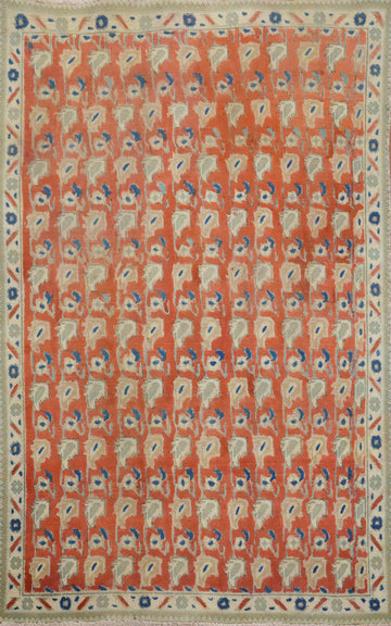 Handmade Orange Wool Tabriz Persian Rug 3x5