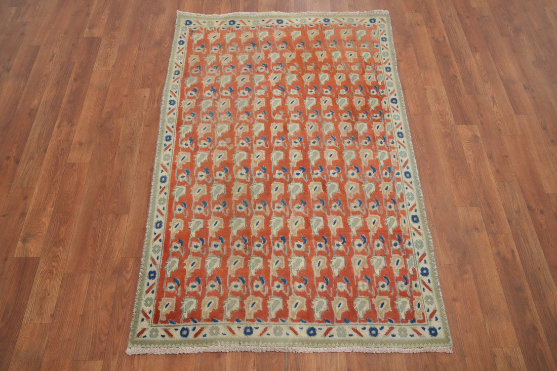 Handmade Orange Wool Tabriz Persian Rug 3x5