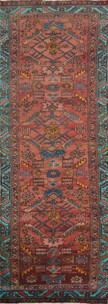 Vintage Wool Geometric Heriz Persian Runner Rug 3x11
