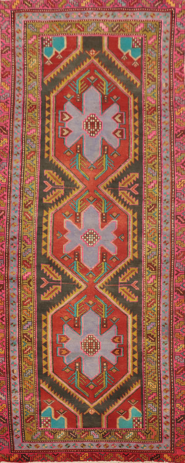 Vintage Geometric Meshkin Persian Runner Rug 4x10