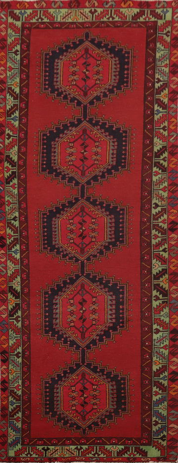 Handmade Red Wool Ardebil Persian Runner Rug 4x11