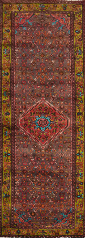 Vintage Geometric Hamedan Persian Runner Rug 4x11