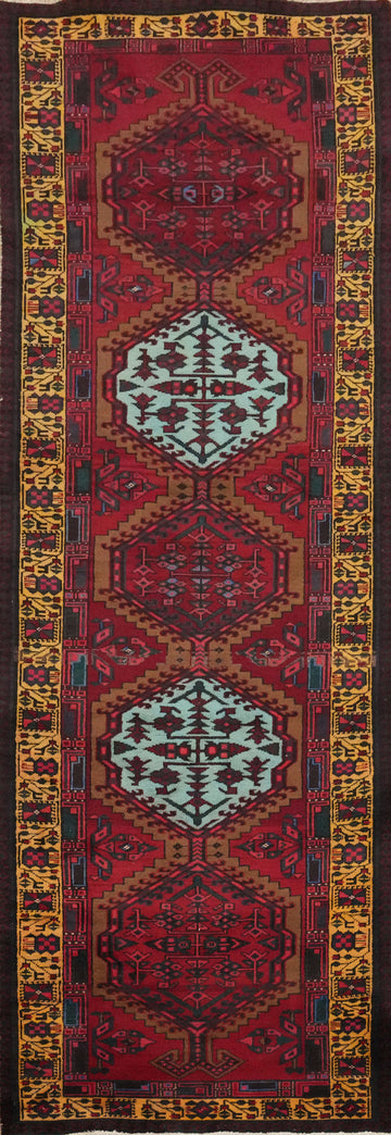 Geometric Red Ardebil Persian Runner Rug 3x11