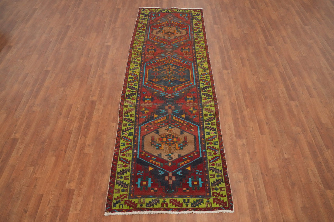 Vintage Geometric Meshkin Persian Runner Rug 3x10
