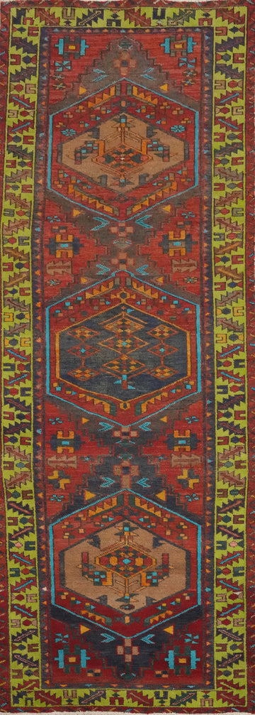 Vintage Geometric Meshkin Persian Runner Rug 3x10