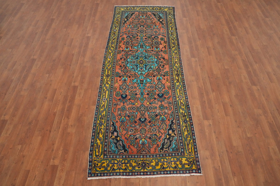 Handmade Wool Hamedan Persian Runner Rug 3x10