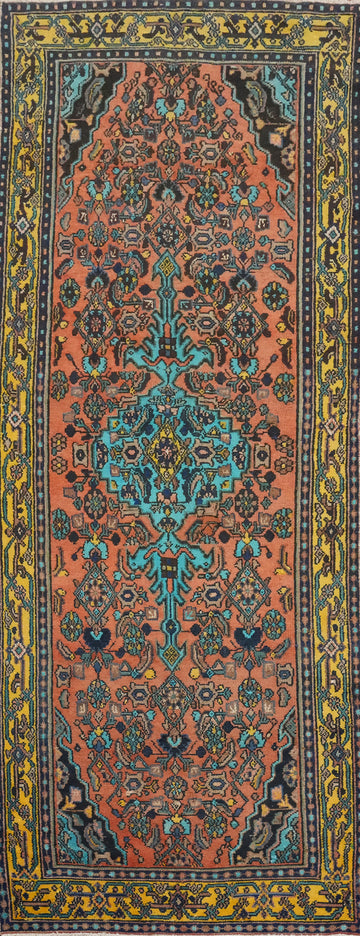 Handmade Wool Hamedan Persian Runner Rug 3x10