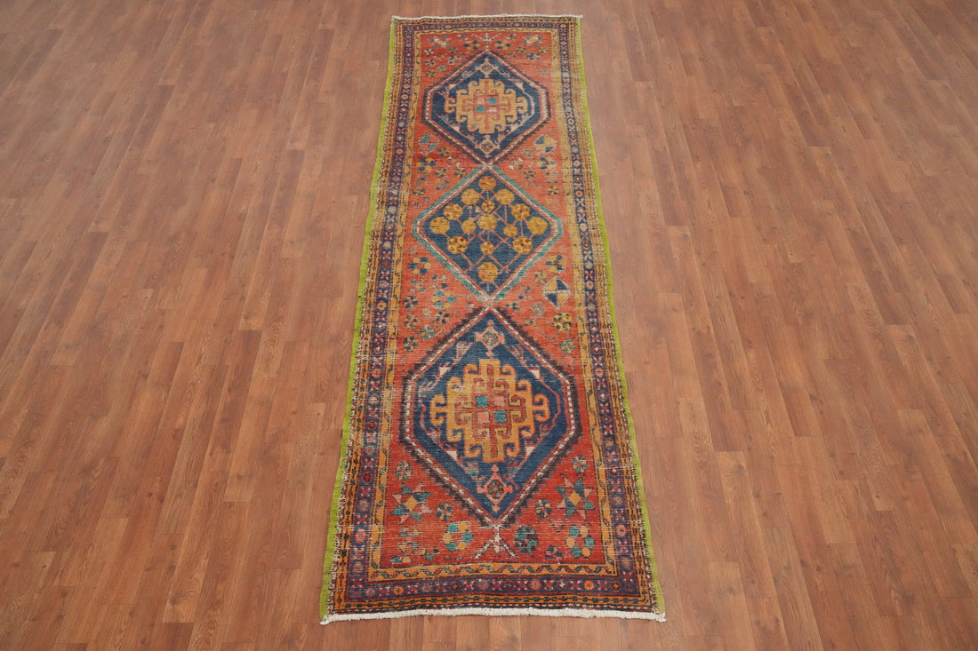 Antique Geometric Bakhtiari Persian Runner Rug 3x10