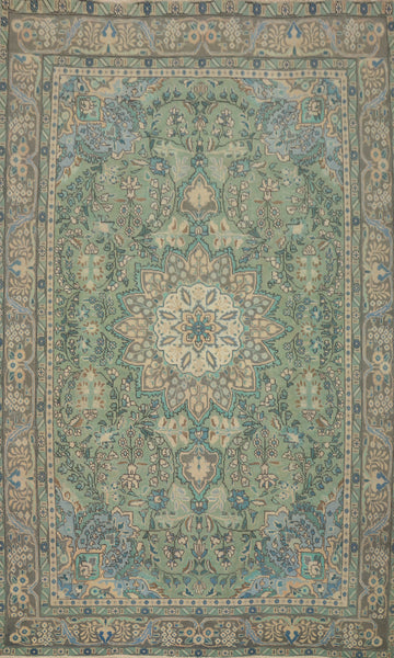 Green Floral Medallion Tabriz Persian Area Rug 7x10