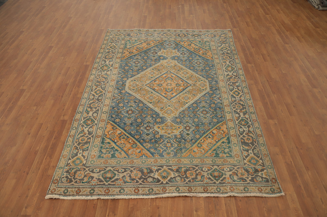 Blue Geometric Tabriz Persian Area Rug 6x9
