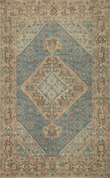 Light Blue Geometric Tabriz Persian Area Rug 6x9