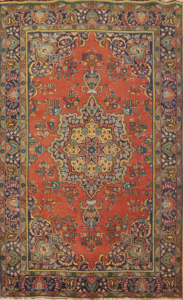 Orange Wool Medallion Tabriz Persian Area Rug 6x9