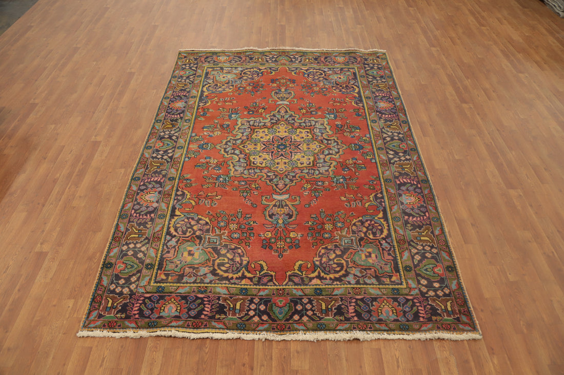 Orange Wool Medallion Tabriz Persian Area Rug 6x9