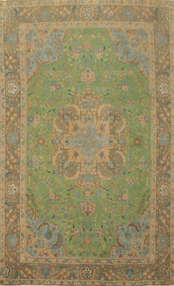 Green Floral Tabriz Persian Area Rug 6x9