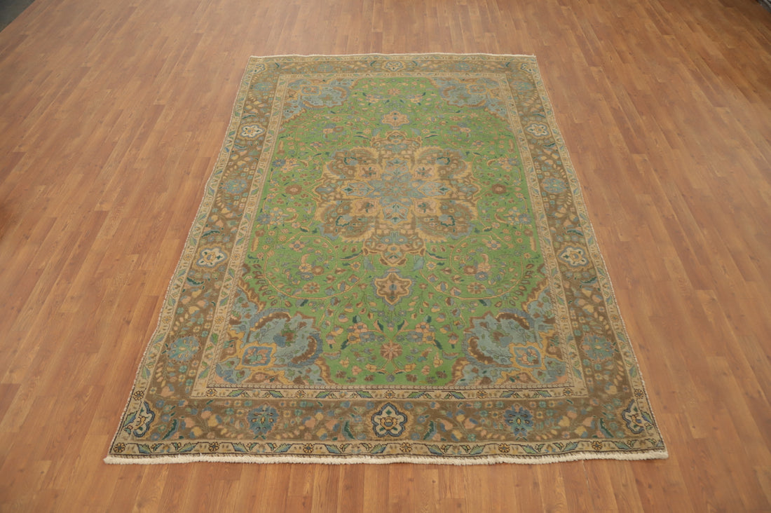 Green Floral Tabriz Persian Area Rug 6x9