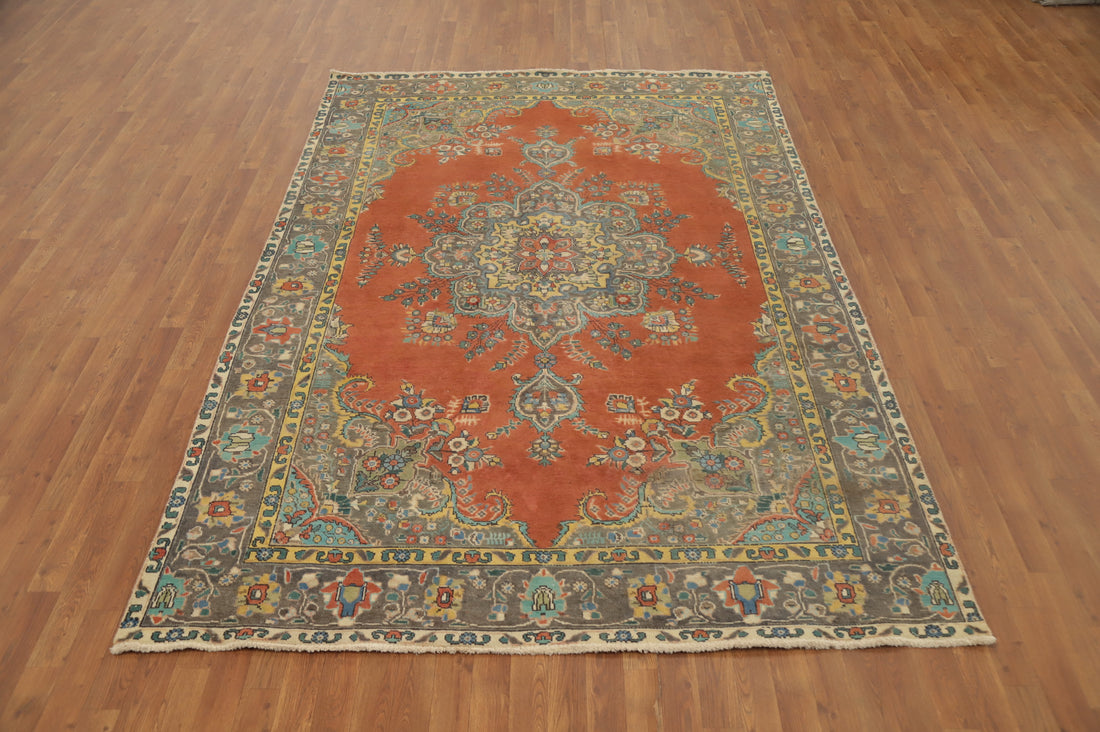 Orange Wool Medallion Tabriz Persian Area Rug 7x10