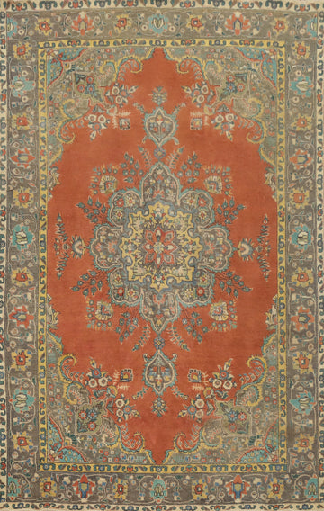 Orange Wool Medallion Tabriz Persian Area Rug 7x10
