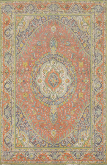 Vintage Floral Medallion Tabriz Persian Area Rug 6x9