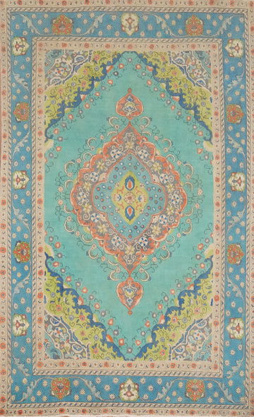 Turquoise Blue Tabriz Persian Area Rug 6x10