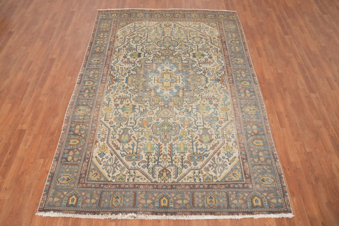Vintage Geometric Tabriz Persian Area Rug 6x9