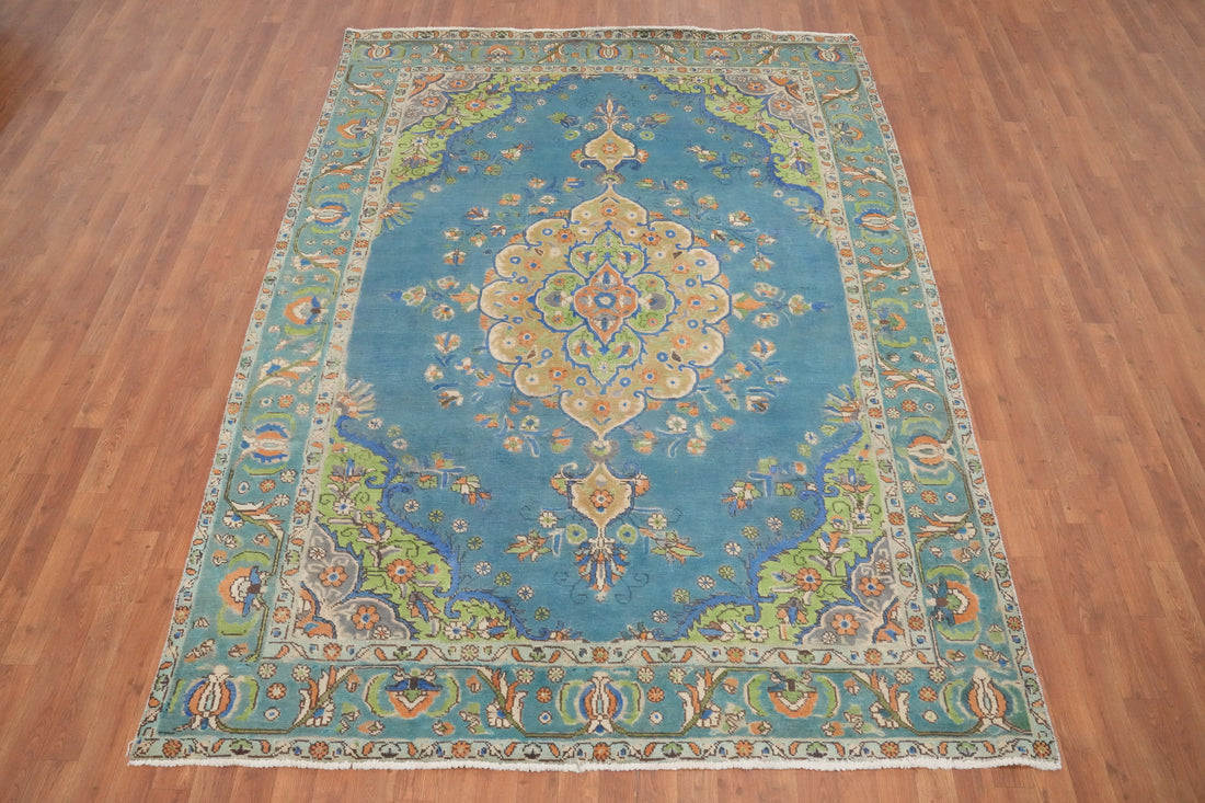 Traditional Blue Tabriz Persian Area Rug 7x9
