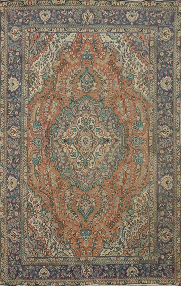 Vintage Floral Wool Tabriz Persian Area Rug 6x10