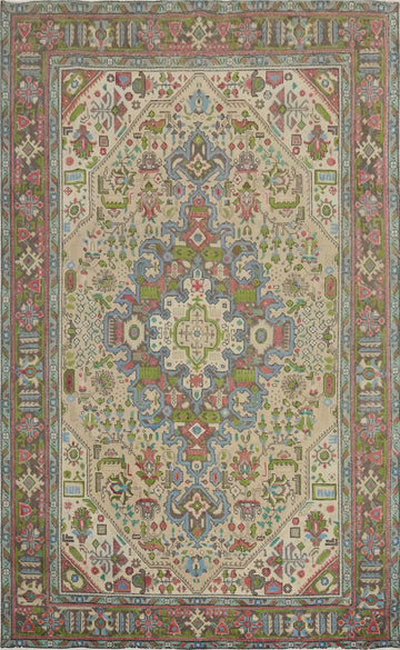Geometric Wool Tabriz Persian Area Rug 6x9