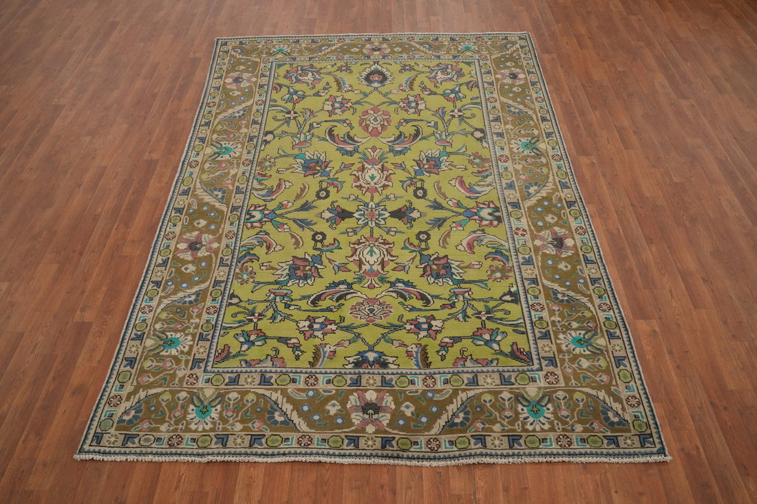 Handmade Green Floral Tabriz Persian Area Rug 6x9