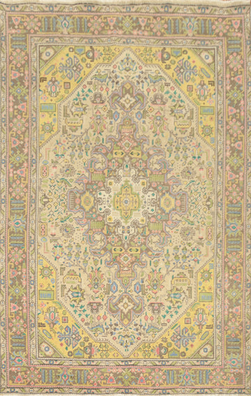 Vintage Geometric Tabriz Persian Area Rug 6x9